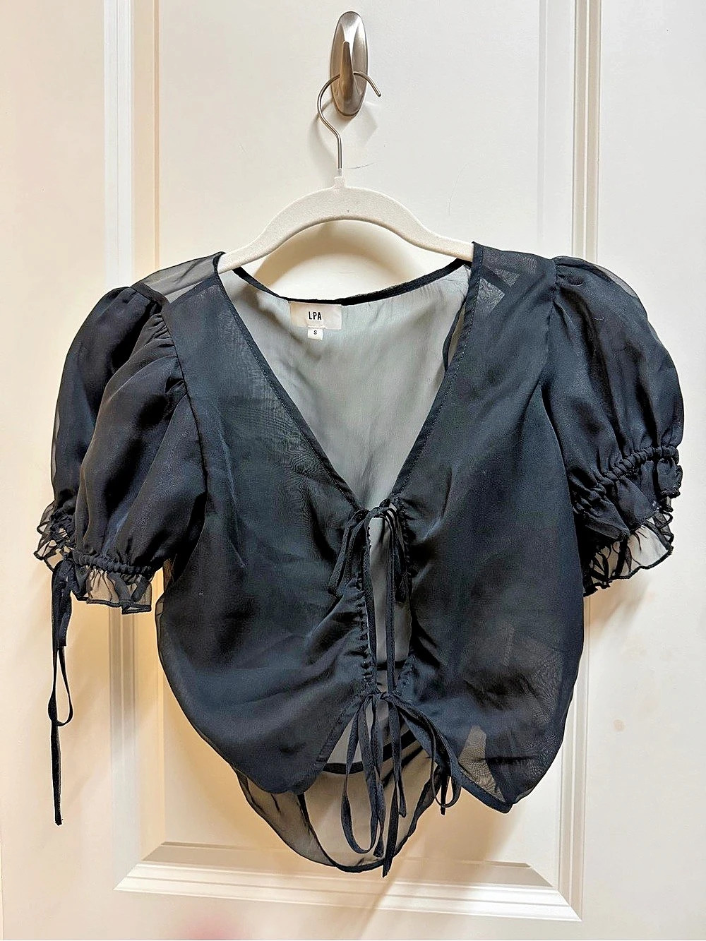 LPA Ophelia Tie Front Top Crop Top Black Small